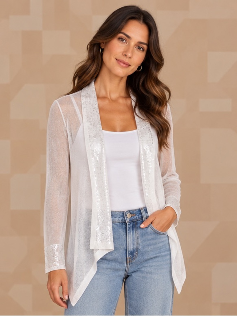 🎹MAKE OFFER🎹 Chico's Lightweight Sweater white Open Cardigan Sequin SM